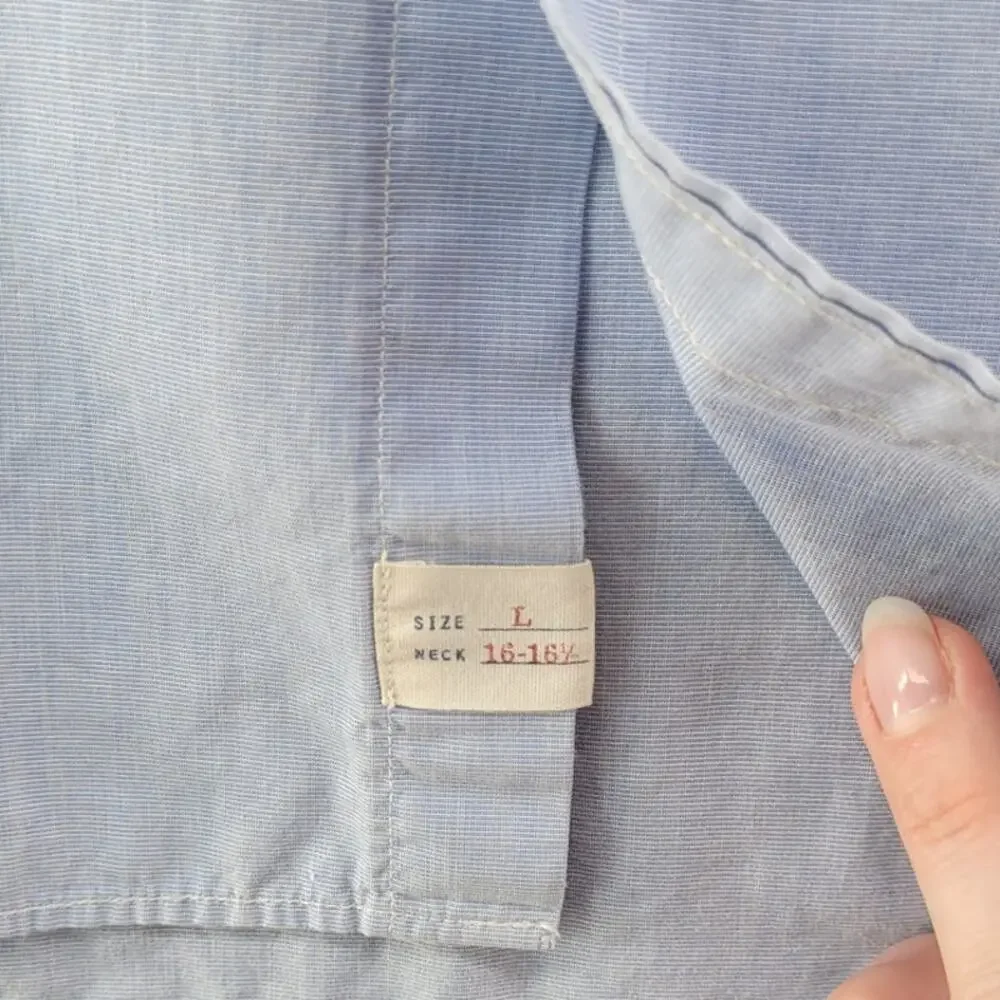 J Crew 2 Ply Cotton Dress Shirt Blue Mens L Classic Business Preppy Timeless